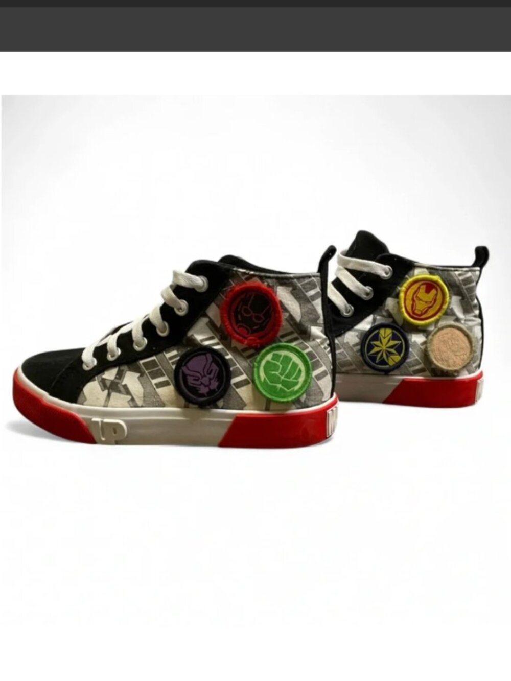 Marvel Avengers Kids High Top Sneakers Patches & Laces Size 3 Black Red